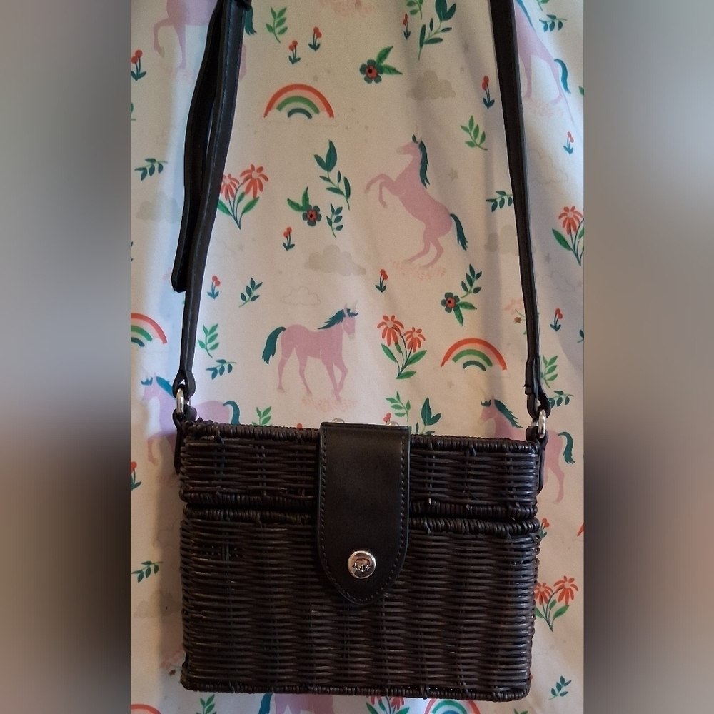 EUC RARE Vintage Banana Republic Black Wicker Boho Casual Everyday Purse Bag
